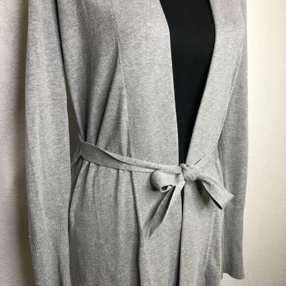 WHBM gray open front waist tie long cardigan sweater size Extra Small XS - Picture 3 of 15
